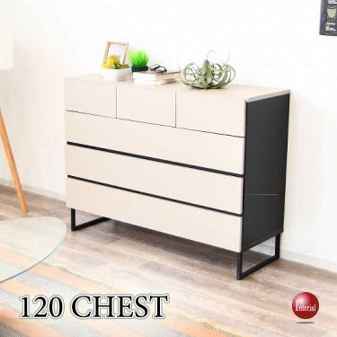 幅120cm・人気グレージュ色の国産・完成品・4段チェスト（ワイドサイズ）