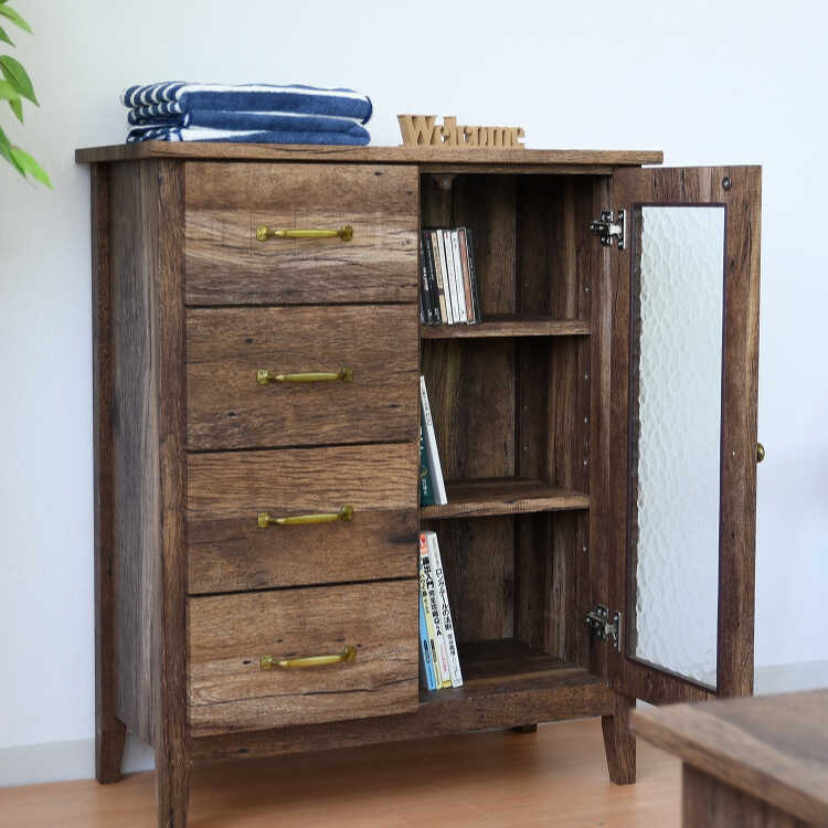 RA-3792 古材風アンティークな収納キャビネット・幅70cm完成品