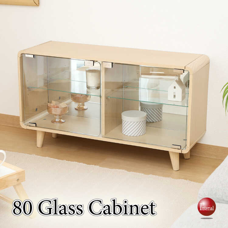 幅80cm・アクスタ＆フィギュア収納におすすめ！ガラスコレクションキャビネット（オークナチュラル色）