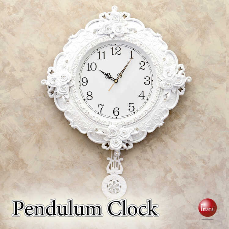 CL-2649白薔薇デザインのヨーロピアン壁掛け振り子時計・音なし針