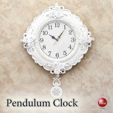 白薔薇デザインのヨーロピアン壁掛け振り子時計(音なしスイープムーブメント)