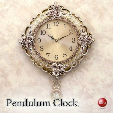 薔薇デザインのヨーロピアン壁掛け振り子時計(ブロンズゴールド・音なしスイープムーブメント)