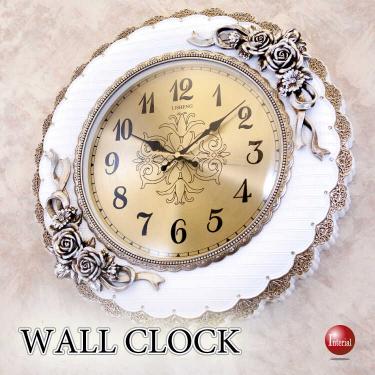 白とゴールドの上品でゴージャスな壁掛け時計(サイレントムーブメント)