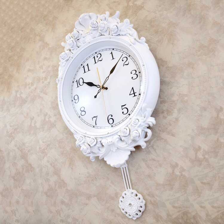 CL-2653 白薔薇デザインのビクトリアン壁掛け振り子時計・音なし針