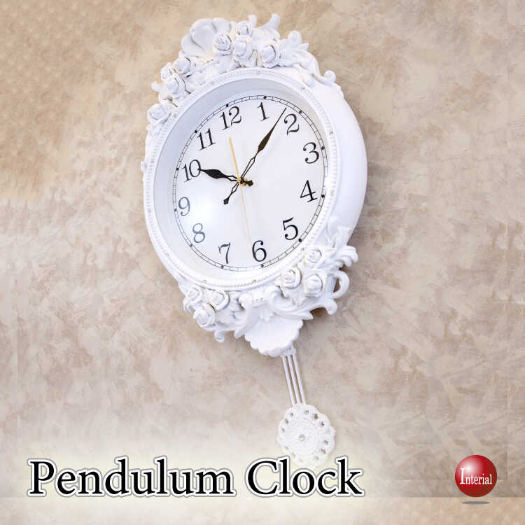 CL-2653 白薔薇デザインのビクトリアン壁掛け振り子時計・音なし針