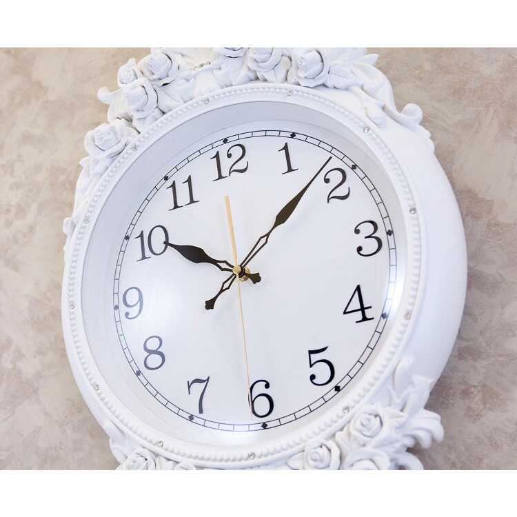 CL-2653 白薔薇デザインのビクトリアン壁掛け振り子時計・音なし針