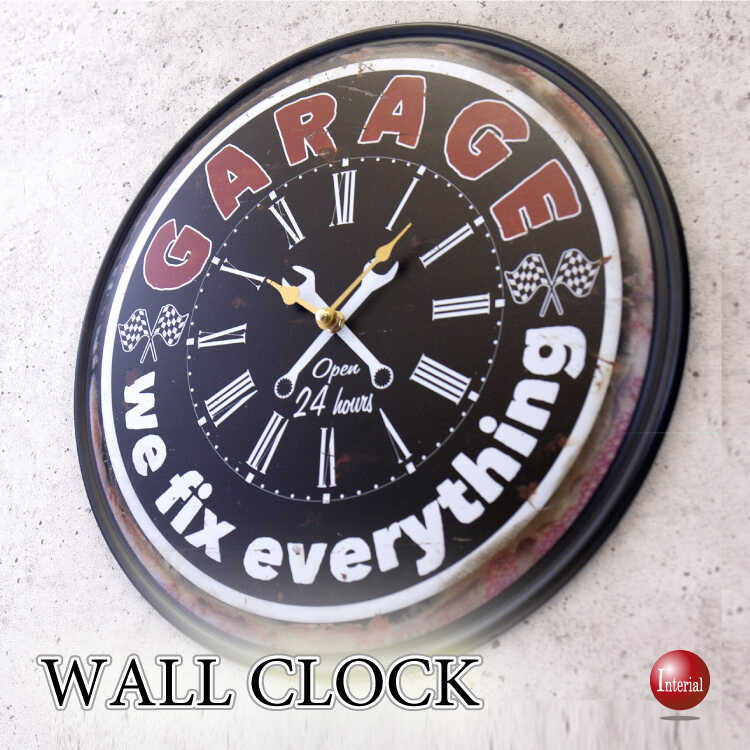 CL-2658軽いので安心！ブリキ風の壁掛け時計・黒ブラック