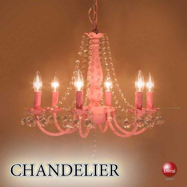 女子の憧れクリスタルガラスのピンクシャンデリア6灯(LED対応)