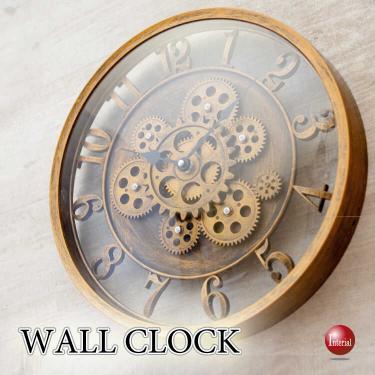 ギアが回転するインテリア性抜群!ヴィンテージな壁掛け時計(ブロンズゴールド)