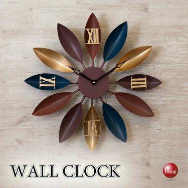 大迫力サイズ!葉っぱリーフデザインのモダン壁掛け時計(ブラウン色)