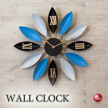 大迫力サイズ!葉っぱリーフデザインのモダンウォールクロック(青ブルー色)