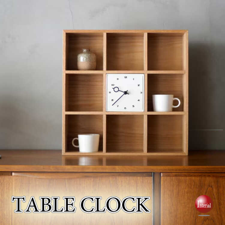 CL-2698天然木オーク製・ミニシェルフなテーブルクロック卓上時計・静かなスイープムーブメント
