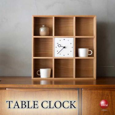天然木オーク製・ミニシェルフなテーブルクロック（卓上時計・静かなスイープムーブメント）