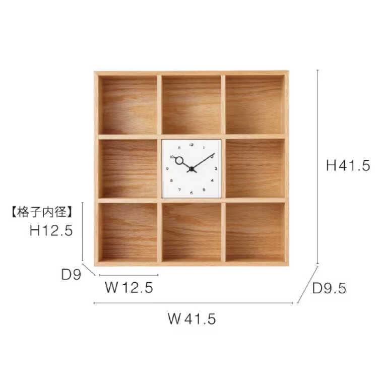 CL-2698天然木オーク製・ミニシェルフなテーブルクロック卓上時計・静かなスイープムーブメントのサイズ詳細画像