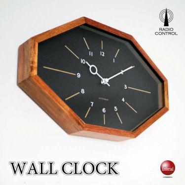 壁掛け電波時計モノトーン・オクタゴンデザイン（黒ブラック）