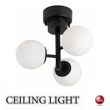 白ガラス製ボールシェード3灯シーリングライト（黒ブラック色）