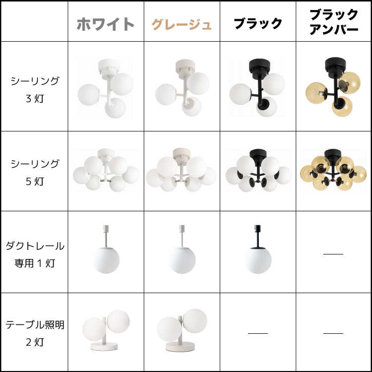 LT-5501白ガラス製ボールシェード3灯シーリングライト・黒ブラック色のシリーズ関連商品画像