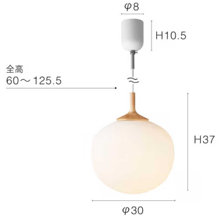 LT-5527ホワイトフロストガラスの大きめペンダントライト1灯・LED電球専用のサイズ詳細画像