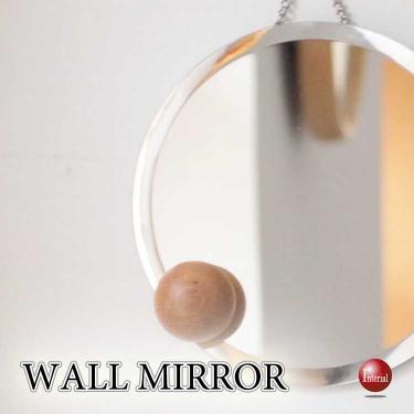 直径20cm・木製ボールがかわいい丸い壁掛けウォールミラー