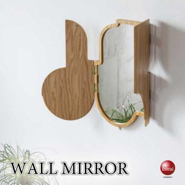 天然木オーク製・扉付きウォールミラー（デスクがドレッサーのように使える）