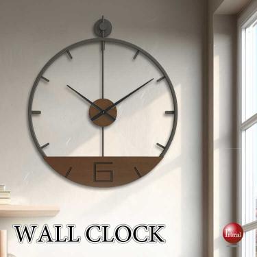 黒スチール＆ウッドのアンティークな壁掛け時計（大きいサイズ・サイレントムーブ）