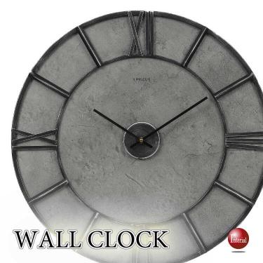 コンクリート柄と黒スチールのデザイナーズ壁掛け時計（音なし連続秒針）