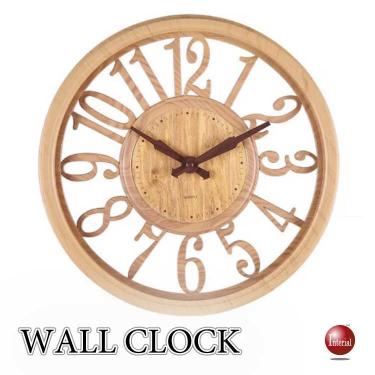 アンティークなナンバーデザイン壁掛け時計（ナチュラル色・静かなスイープムーブメント）