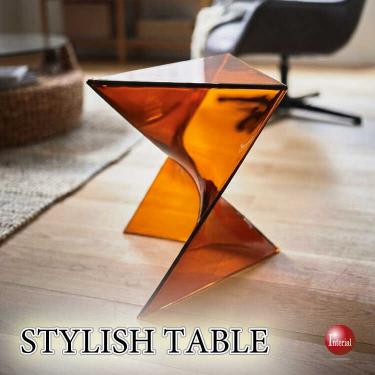 透明感抜群のクリアースタイリッシュ・サイドテーブル（オレンジ色）