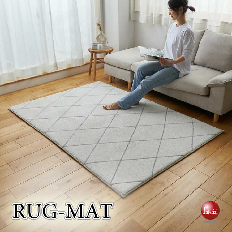 RG-4007洗濯できる！防音効果・ふっくら豪華厚みのラインデザインラグマット190×190cm正方形・グレー×グレー