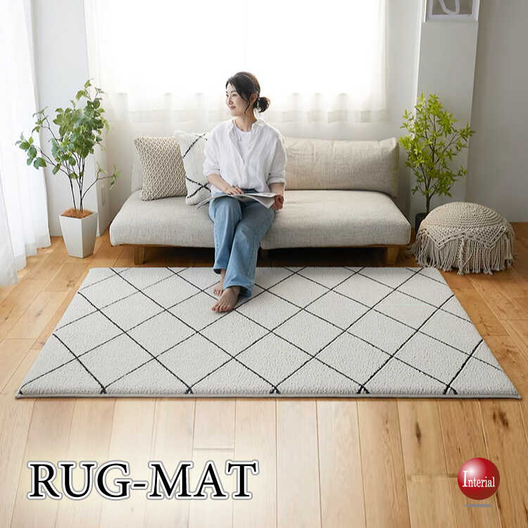 ウォッシャブル！防音効果・ふっくら分厚いラインデザインラグマット（190×240cm・グレー×ブラック）