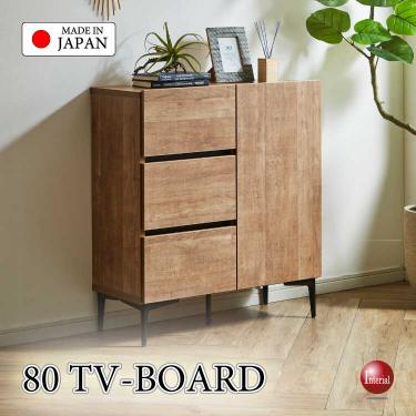 幅80cm・家具職人手作り国産・トール型テレビボード・オーク柄ナチュラル色【搬入設置サービス対応】