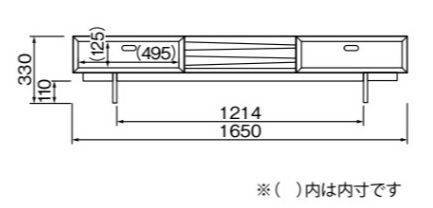 幅165cm・北欧モダン薄型テレビボード（スタイリッシュ＆ハイグレード）のサイズ詳細画像