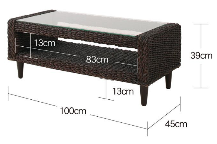 TA-1377 幅100cmアジアンリビングテーブル・ガラス＆アバカ製のサイズ詳細画像