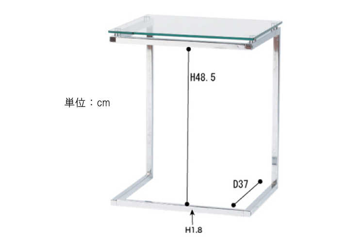 TA-1446 幅45cmガラス製サイドテーブル黒ブラック・クリアーのサイズ詳細画像