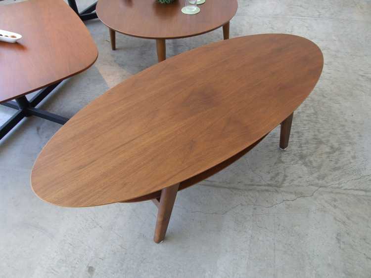 TA-1455 ローテーブル楕円ウォールナット 幅120cm棚付き