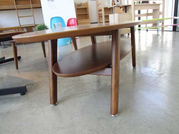 TA-1455 ローテーブル楕円ウォールナット 幅120cm棚付き