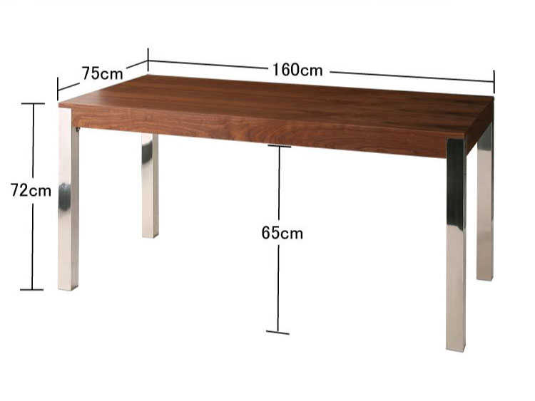 DI-1334 幅160cmウォールナット製ダイニングテーブルのサイズ詳細画像