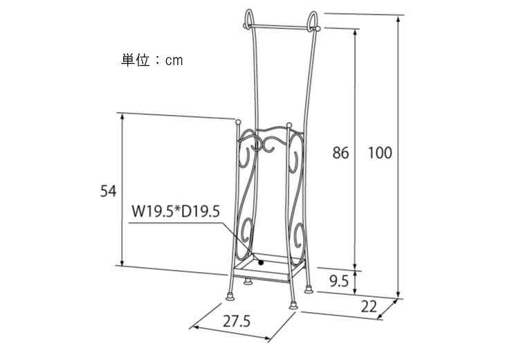 OT-1215 スチール製おしゃれ傘立てのサイズ詳細画像