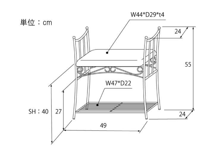 CH-2049 玄関チェアエントランス椅子のサイズ詳細画像