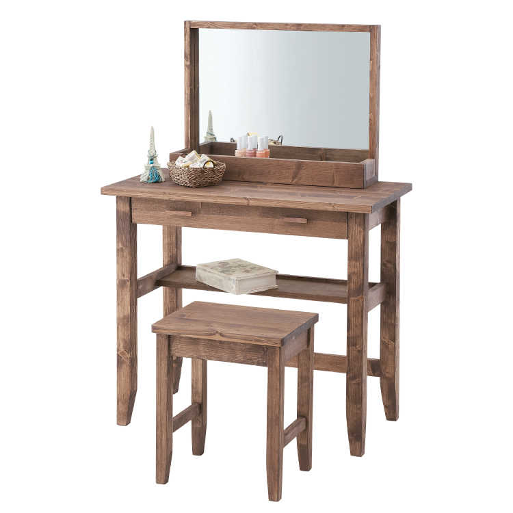 DE-1511 アンティークパソコンデスクセット｜幅80cmスツール付