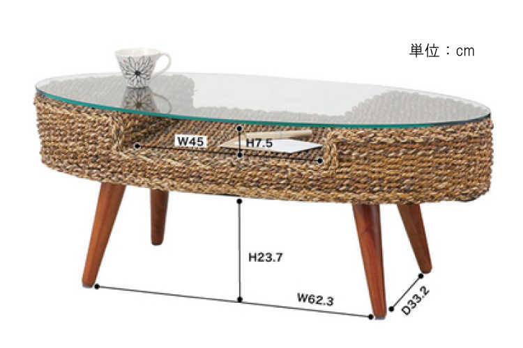 TA-1644 幅105cmアジアンセンターテーブル楕円形のサイズ詳細画像