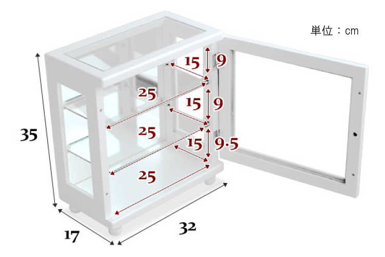 RA-1954 幅32cmガラス製コレクションケースのサイズ詳細画像