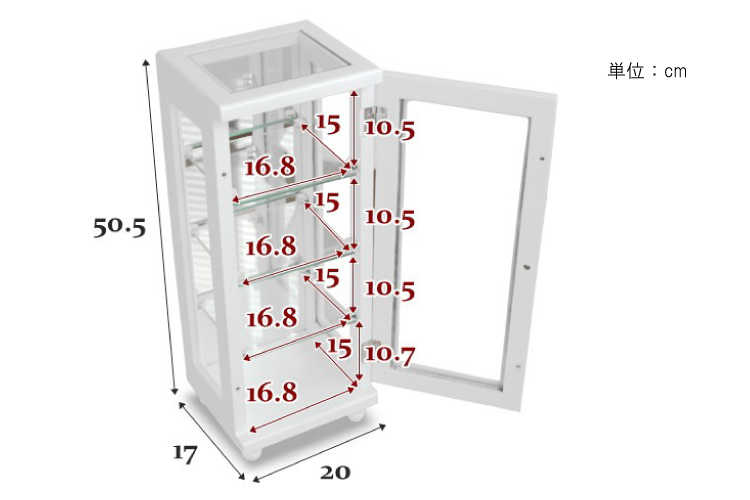 RA-1956 幅20cmガラス製コレクションケーススリムタイプのサイズ詳細画像