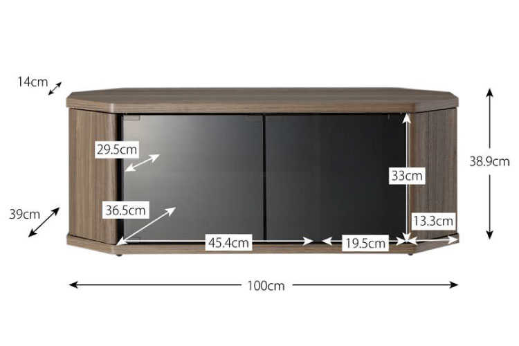 TB-1721 幅100cmキャスター付きコーナーテレビボードのサイズ詳細画像