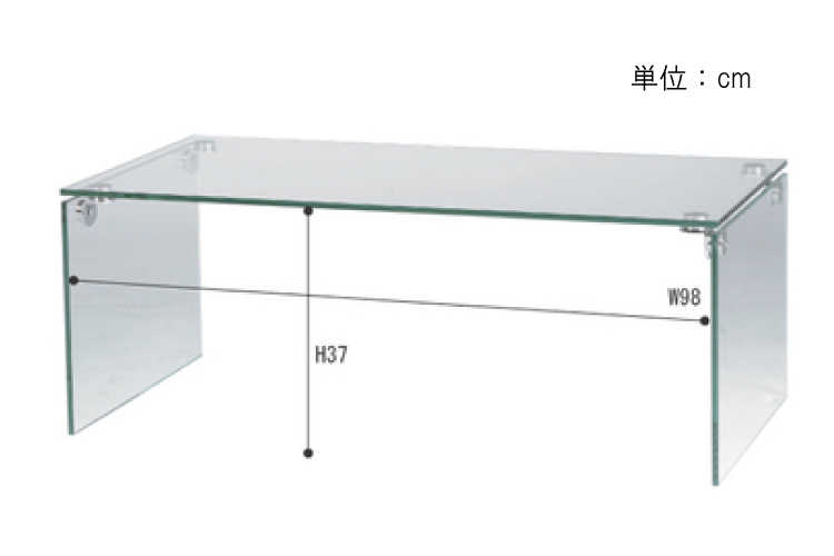 TA-1004 幅100cmクリアーガラスローテーブルのサイズ詳細画像