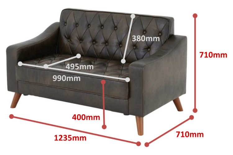 SF-2727 幅124cm可愛いレトロ2人掛けSOFAのサイズ詳細画像