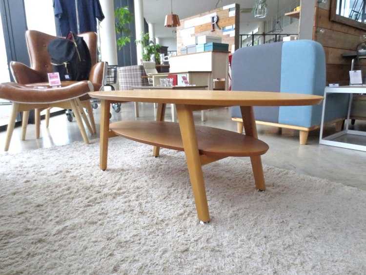 TA-1658 ローテーブル楕円ナチュラル｜120cmオーク製・棚板付