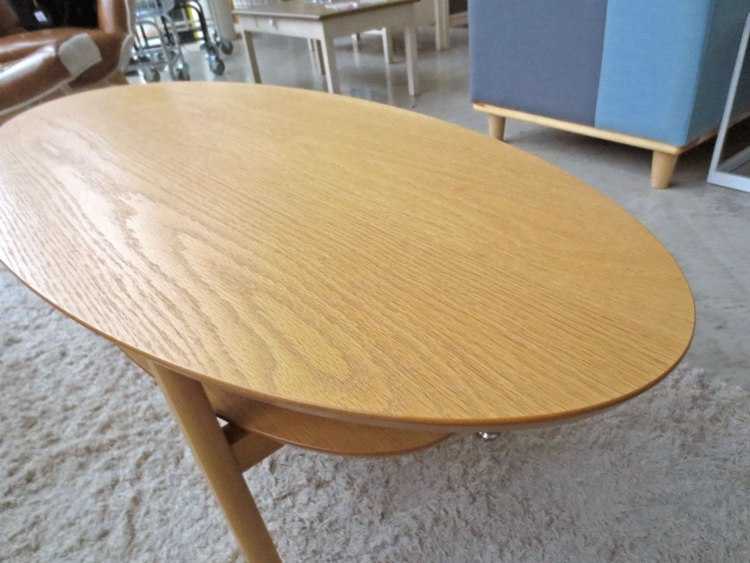 TA-1658 ローテーブル楕円ナチュラル｜120cmオーク製・棚板付