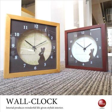 天然木製フレーム・壁掛け時計（ウサギ・日本製）音なしスイープ針