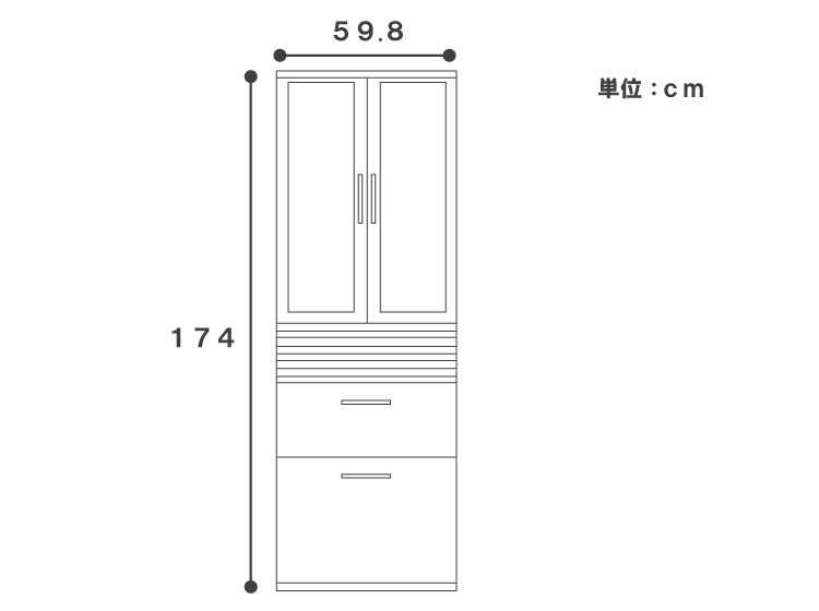 RA-2537 幅60cm・天然木アルダー製・ガラス扉キャビネットのサイズ詳細画像